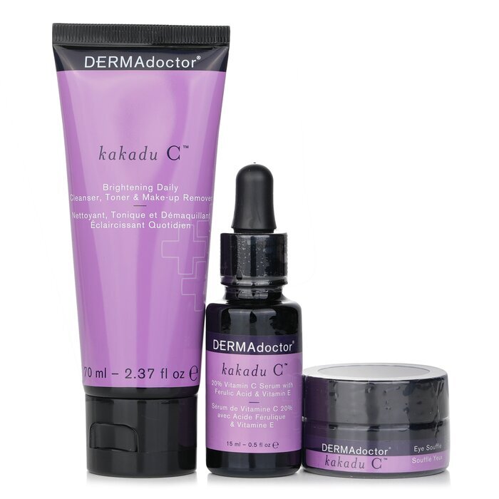 DERMAdoctor Kakadu C Vitamin C Brightening Kit: Daily Cleanser 70ml + 20% Vitamin C Serum 15ml + Eye Souffle 15ml 3pcs