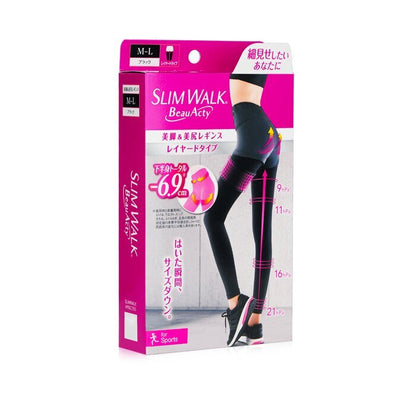 SlimWalk Compression Leggings for Sports (Sweat-Absorbent, Quick-Drying) - # Black (Size: M-L) 1pair