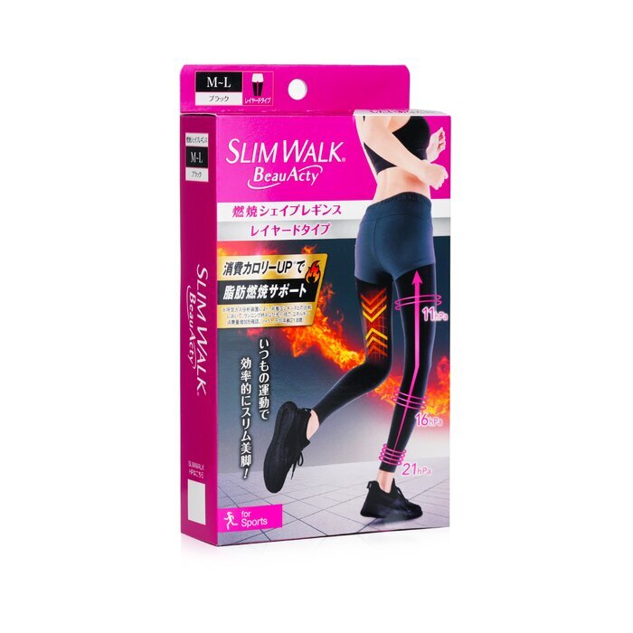 SlimWalk Compression Leggings with Taping Function for Sports - #Black (Size: M-L) 1pair