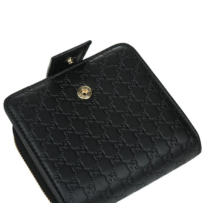 Micro GG Guccissima Leather Small Bifold Wallet 449395 Black